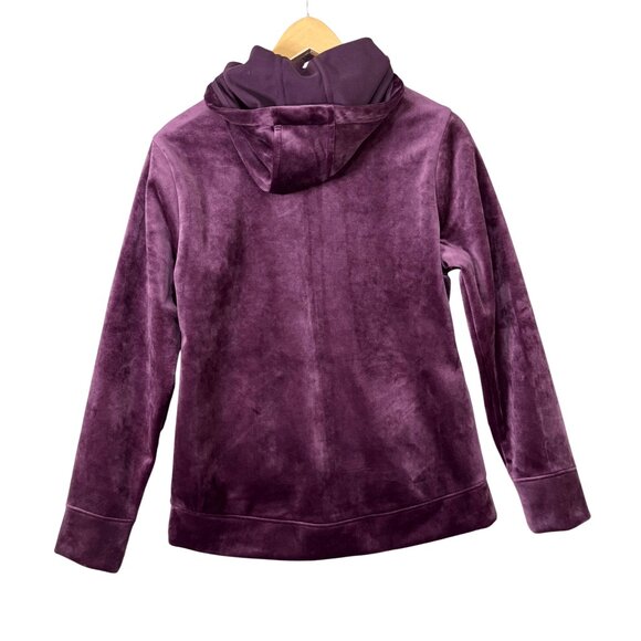 Time & Tru Velour Full Zip Hooded Sweater Women Sz Small (4-6) Purple Glam Comfy - Picture 7 of 8